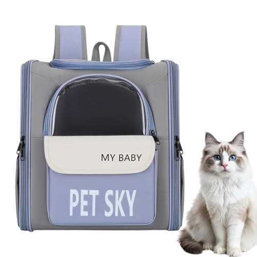 Cat Carrier Backpack, Breathable Pet Backpack for Cat & Small Dog 7 Kg, Foldable Cat Rucksack with Front Zipper Storage & Inner Safety Lead