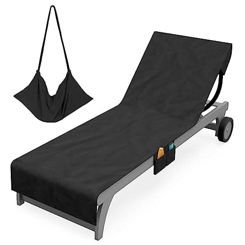 Vinsani Sun Lounger Beach Towel with Pockets, Soft & Quick Dry, Black