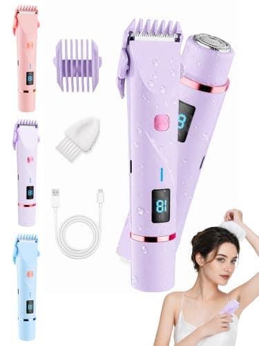 Upgraded Dual Head Shaver Women Intimate Shavers for Women Bikini Trimmer with Ceramic Blades, IPX7 Waterproof, USB-C Rechargeable, Cordless Painless Hair Removal for Face Legs Underarm Body (Purple)