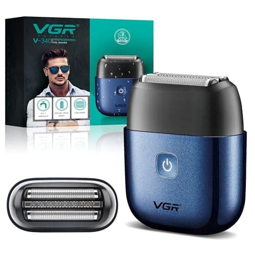 VGR Mini Electric Foil Shaver for Men – Compact Travel Razor – Pocket Size Portable USB-C Cordless Beard & Face Shaving Machine – IPX7 Waterproof Bald Head Battery Shavers – Mens Wet Dry Close Shave