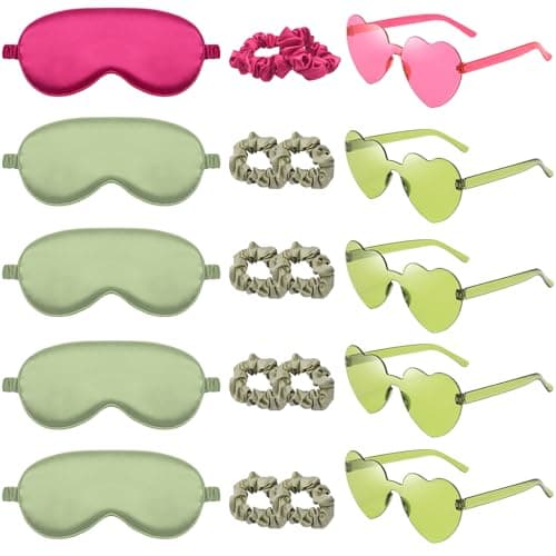 20PCS SPA Party Supplies Set, Drowsy Silk Sleep Mask, Soft Sleep Eye Masks, Hair Rings, Heart - Shaped Glasses, Travel, Daily Use, Rides, Bridal Shower Gifts (1 Set of Rose - red + 4 Sets of Green)