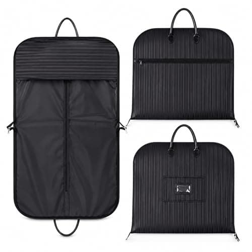 Garment Bag for Travel, 100 x 60 cm Foldable Suit Carrier with Trolley Sleeve & Leather Handles, Waterproof Oxford Fabric, Wrinkle-Free Hanging Clothes Bag for Suits, Coats