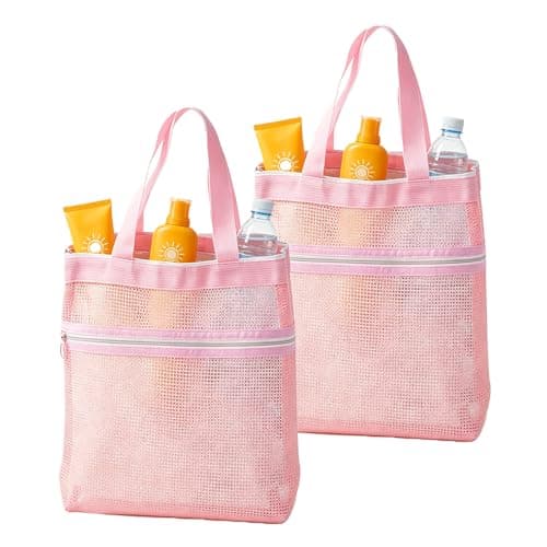 2 Pcs Mesh Shower Caddy Bag, Portable Pink Toiletry Tote with Zipper, Quick Dry Hanging Wash Organiser for College Dorms, Gym and Swimming, Compact Travel Beach and Camping Pouch