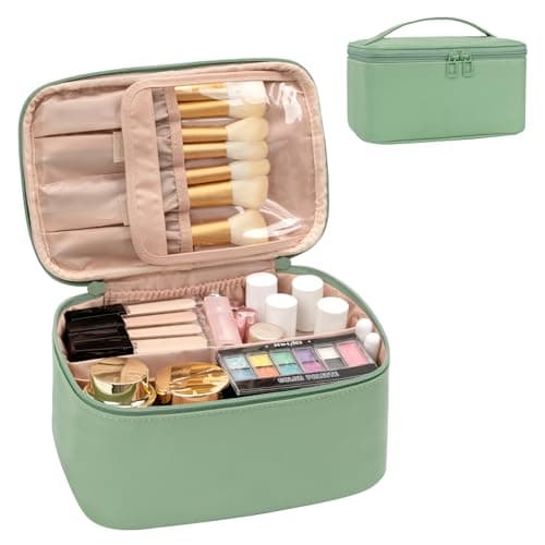 Travel Makeup Bag Portable Cosmetic Bag with Makeup Brushes Organiser Green