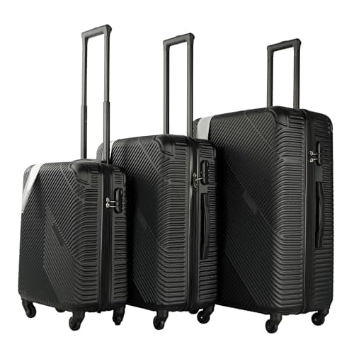 Neo 3 Piece Hard Shell Luggage Suitcase Set ABS Expandable Handle Lightweight Durable Trolley Travel with 360 Spinner Wheels Inbuilt Lock 20" 24" 28" (Black)
