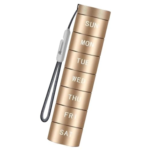 Aluminum Weekly Tablet Organizer with Day Labeled Screw, Gold