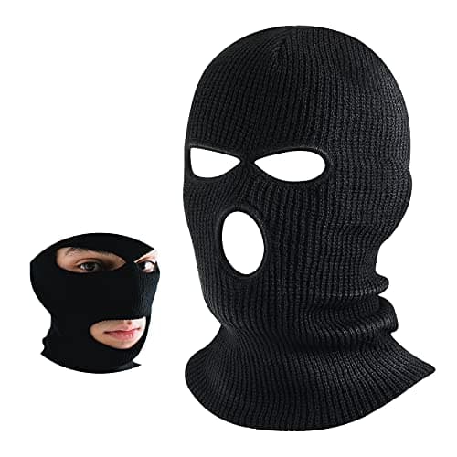 BBTO 1 Pcs 3 Hole Knitted Balaclava, Thermal Winter, Black