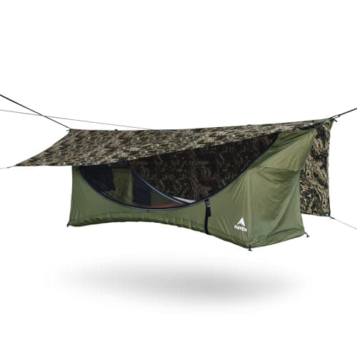 Haven Tent XL - Forest Camo - Complete Lay-Flat Hammock Tent for Camping - Includes Insulated Pad and Rainfly - 80"x30"