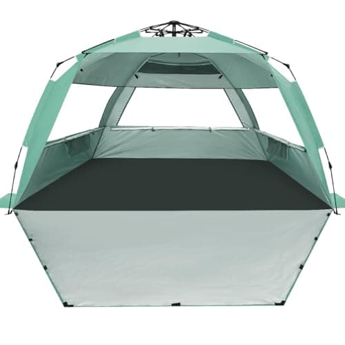WhiteFang Deluxe XL Pop Up Beach Tent Sun Shade Shelter for 3-4 Person, UV Protection, Extendable Floor with 3 Ventilating Windows Plus Carrying Bag, Stakes, and Guy Lines