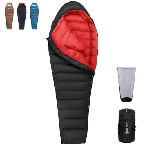 QEZER Winter Sleeping Bag for Adults, Lightweight Down Sleeping Bag -20 Degree C for Cold Weather Camping and Mountaineering Outdoor with 650 FP Duck Down (Black, 1000g down)