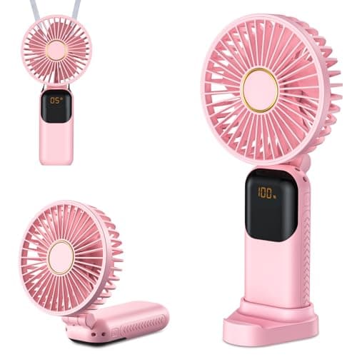 Handheld Fan Rechargeable, Portable Mini Fan Handheld with 5 Speeds 5000mah, Electric USB Small Hand Held Fans, Powerful Personal Fan Foldable Fans for Outdoor Office Travel Camping School Home