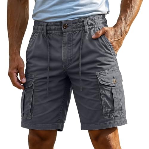 Men's Classic Cargo Shorts with Zip Button Closure, Multi-Pocket Design for Outdoor Sports & Work, Lightweight Summer Trousers, Quick-Dry Fabric (Grey, M)