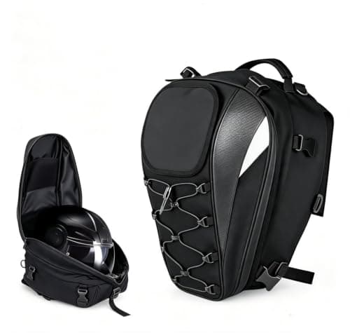 RemixAst Motorcycle Tail Bag Waterproof with for Honeycomb Back Cushion – Rear Seat Storage for Commuting – 17x11x8in Black