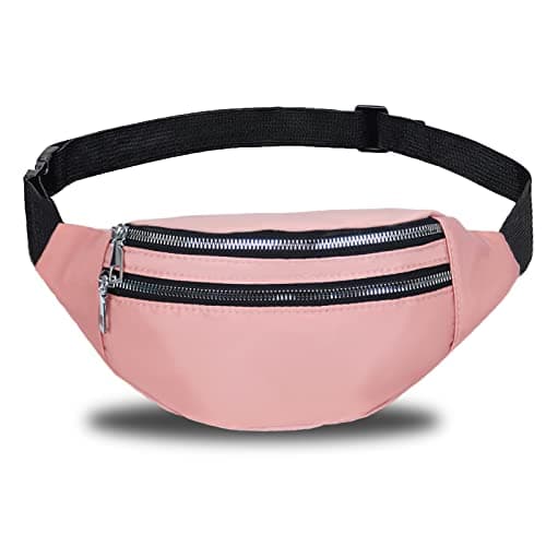 Bum Bag Fashion Waist Pack Bumbag for Women Men Lightweight Fanny Pack with 2 Zip Pockets & Adjustable Strap, Large Belt Bag for Dog Walking Running Hiking Jogging (Pink)