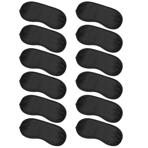 Gjinxi Sleep Mask Silk Cover, 12 PCS Blindfold Eye Masks with Elastic Straps for Women Men, Night Eyeshade Eye Cover for Travel Blindfold Meditation Nap Women Men Kids Party Supply, Black