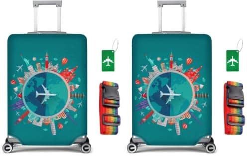 flintronic Travel Luggage Protector - 26-28 Inch Suitcase Cover with Elastic, Luggage Tag & Strap (L, Green) (Pack of 2)