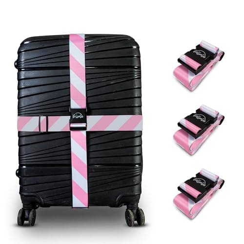 Adjustable Luggage Straps for Secure Travel,TSA Approved Heavy Duty Suitcase Belts with Quick-Release Buckle, Durable Travel Straps for Luggage Protection and Easy Identification 3 Pack (White Pink)
