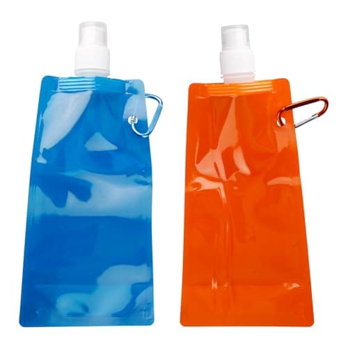 Hopzab 2PCS Collapsible Water Bottle, Reusable Foldable Water Bottles with Clip, 480ml for Outdoor Sports, Hiking, Biking, Travel(Blue, Orange)