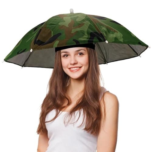 Accessotech Novelty Umbrella Hat – Hands-Free Rain & Sun Protection, Waterproof, Elastic Headband, 65cm Wide, Lightweight & Comfortable (Camouflage)