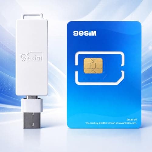 9ESIM V0 eSIM Card & Reader Kit for Unlocked Smartphones, 480KB Storage - SIM to eSIM Adapter, 15 Profiles, Offline STK Menu, Unlimited Downloads, Pre-Cut Sizes, Global Travel USA/Europe/Japan/China