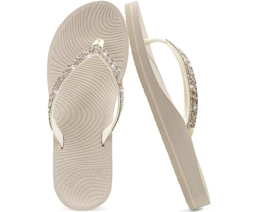 KuaiLu Women's Rhinestone Flip Flops Arch Support Yoga Mat Cushion Sandals