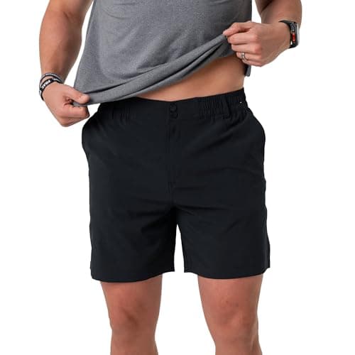 BURLEBO Men’s Everyday Shorts – Lightweight Casual Shorts with Stretch Fabric and Functional Pockets, Matte Black - Retro Duck Camo, X-Large