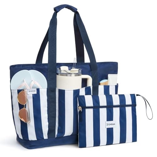 G4Free 35/50L Foldable Beach Bag with Zipper Pockets, Waterproof Tote Pool Handbags for Women, Compatible with Stanley Cup, Weekender, Travel, Holiday