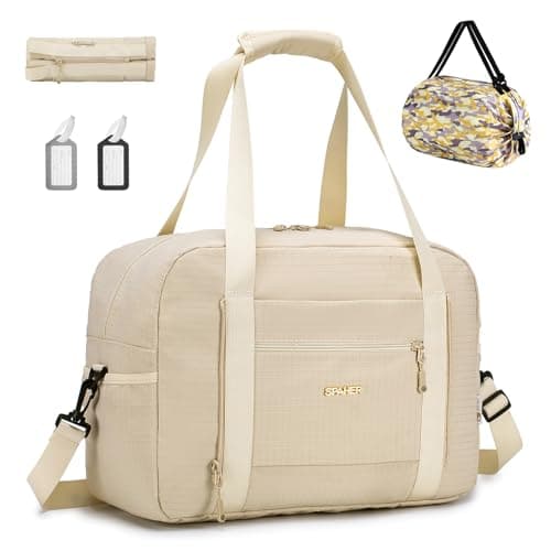 SPAHER for Ryanair Cabin Bags 40x30x20 Underseat Wizzair Carry on Hand Luggage Foldable Travel Duffel Flight Bag Women Men 25L with Wet Pockets Holdall Tote for Overnight Airplane Weekend, Beige