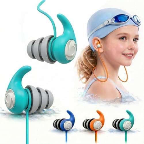 Swimming Ear Plugs for Adults Kids with Lanyard, 3 Pairs Swim Earplugs