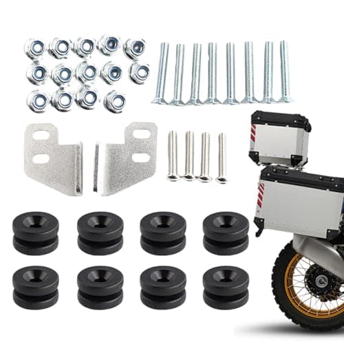 Huitrcrio 11 Pieces Side Box Mounting Kit - Tail Bag Mounting Kit for Motorcycle Rear Pannier Bag, Rubber + Stainless Steel, with 8 Black Rubber Washers, 2 Metal Brackets and Must-Have Bolt and Nut