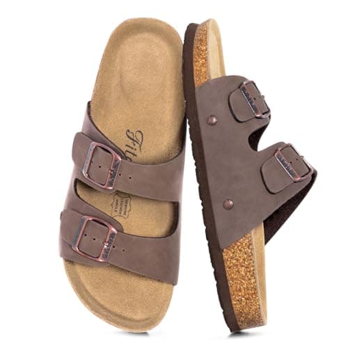 FITORY Women's Flat Sandals, Cork Footbed Slides Brownish Yellow Size 7