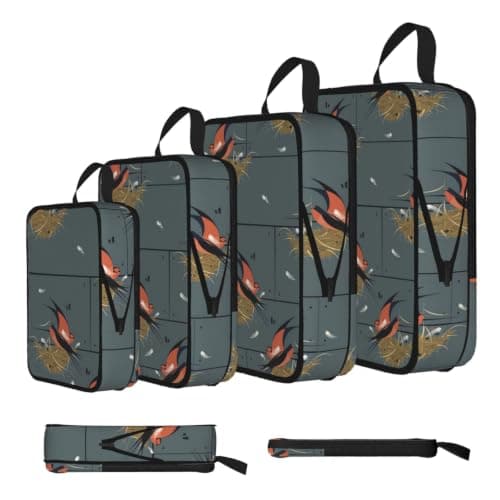 Barn Swallow In Graphite Print 4 Set Compression Packing Cubes For Suitcases,Expandable Storage Bags Organizers