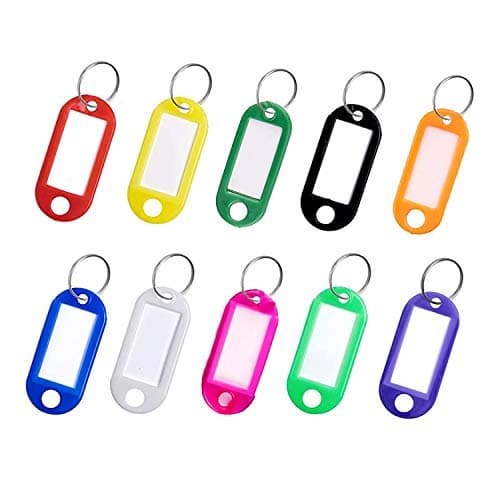 Key Tags , Pack of 10 Key Tags with Labels Key Fobs ID Plastic Key Tags Key Labels with Split Rings for Luggage Pet Name Memory Stick Tags-10 Colors