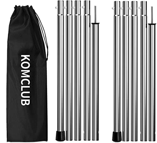 KOMCLUB 78" 0.5mm Thick 2PC Stainless Steel Adjustable Camping Tarp Poles