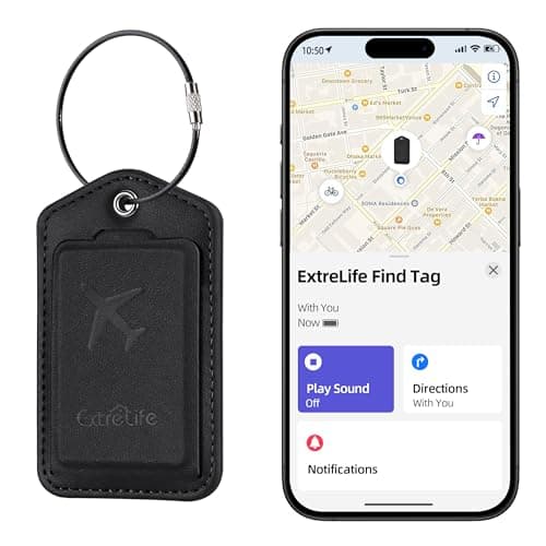 Luggage Tags, Works with Apple Find My, Leather Suitcase Tag, Rechargeable