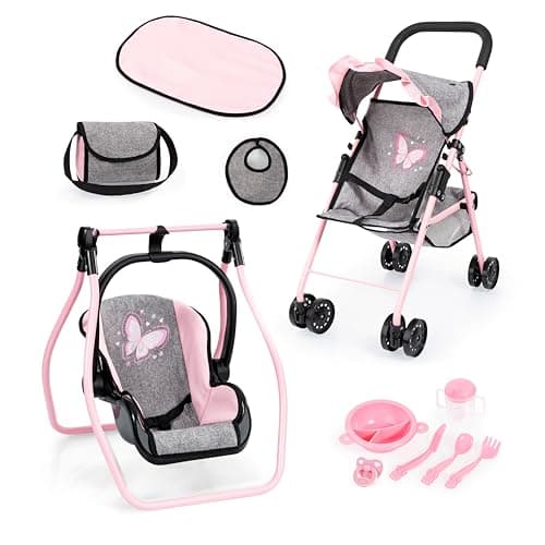 Bayer Pink Dolls Stroller and Swing Set - My First Baby Doll Pram Set