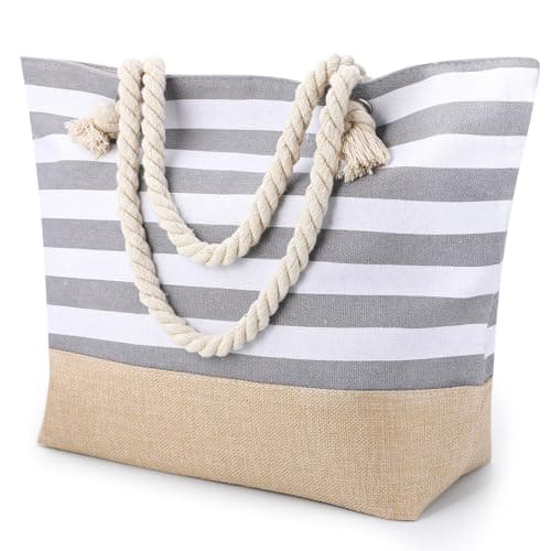 ViEinkaufen Waterproof Beach Bag, Grey Beach Bags for Women with Zipper