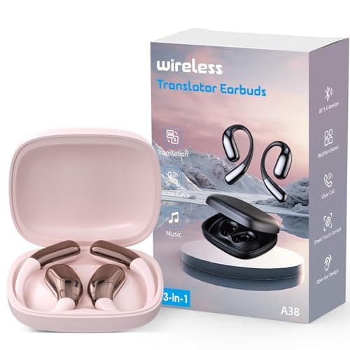 Translation Earbuds Real Time, AI Translator Earbuds, 3-in-1 Earbud Translator 144 Languages & Accents for Android iOS, Translation Earphones for Travel Business Learning (A38 Pink)