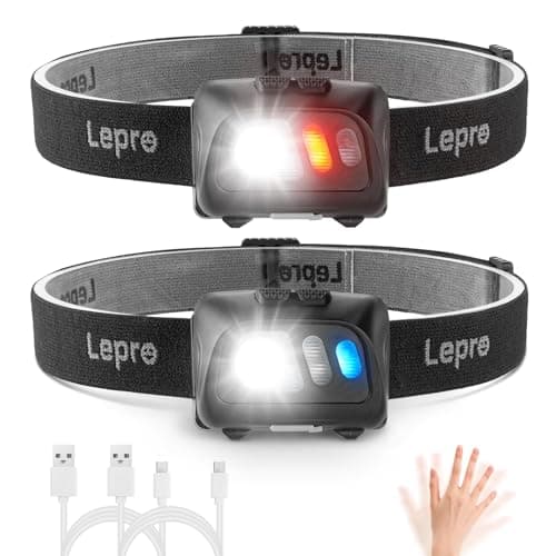 Lepro Rechargeable Head Torch, 2 Pack Motion Sensor Led Headlamp