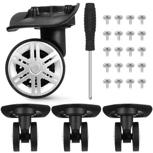 NUOBESTY Suitcase Caster Repair Kits 4 Pcs Black Double Row Wheels with Screws and Screwdriver, Durable TPE Rubber for Heavy Use Travel Suitcase and Cabin Bag