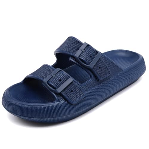 Waysoland Cloud Sliders Women Men Sandals with Adjustable Buckles,Shower Bathroom Non-Slip Quick Drying Open Toe Super Soft Comfy Thick Sole Sandals Indoor Outdoor(Blue,7/8 UK)