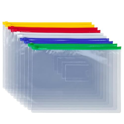 BIHIYII A4 Plastic Wallets 10Pcs, A4 Zip Wallets Document Folder, Storage Zip Lock Bags Paper File Folders Puzzle Bag for Stationary Office Supplies, Homework, Cosmetics, Travel Accessories