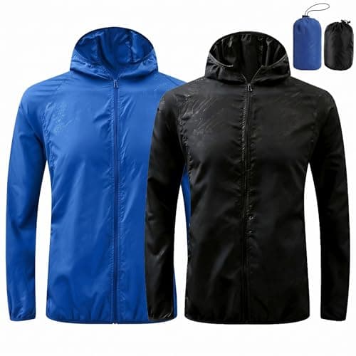 Youkly 2 Pcs Men's Lightweight Waterproof Jacket (M, Black + Royal Blue)