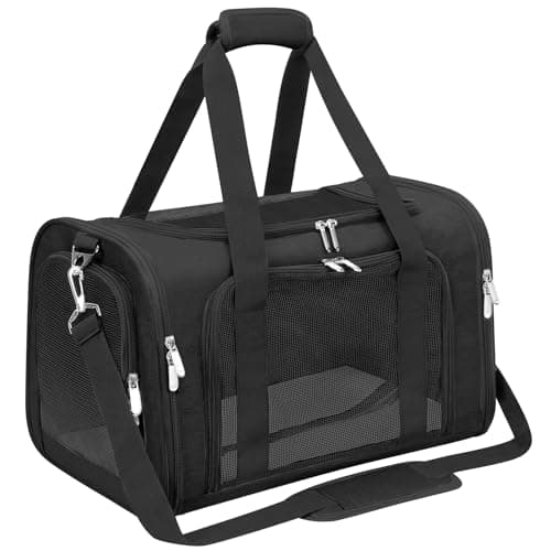 Soft-Sided Cat/Dog/Pet Carrier - Collapsible Pets Travel Carriers For Big Cats/Small Dogs With Shoulder Strap & Removable Mat - Mesh Puppy Carry Bag - Up to 16 Lbs - Airline Approved (Black)