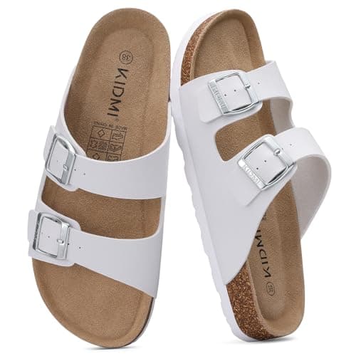 KIDMI Women Sandals Arch Support Cork Footbed Slide,White 5