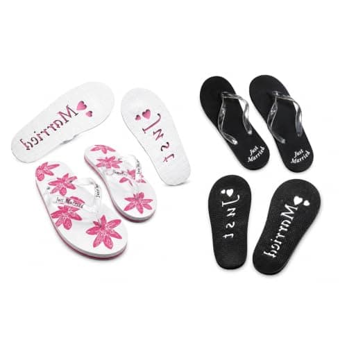 X44X49A Just Married Honeymoon Pair of Flip Flops Ladies UK 3-5 & Mens UK 11-13