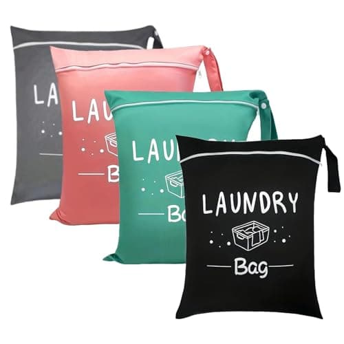4 Pcs Travel Laundry Bags, Portable Dirty Clothes Storage Bags, Portable Clothes Bags with Zipper, Suitable for Home Travel Gym Camping Dormitory Caravan (Green, Pink, Black and Gray)