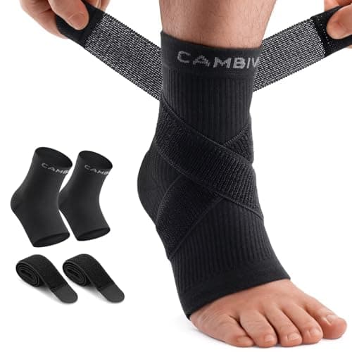 CAMBIVO 2-Pack Ankle Support, Ankle Brace with Adjustable Strap, Black, L