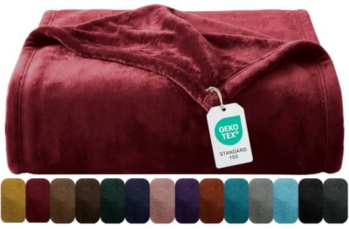 Oxford Homeware Fleece Blanket Sofa Throw Cuddly Reversible Soft Throws for Bed, Couch, Settee, Travel Lightweight and Breathable Blanket fit All Season (Burgundy, Throw/Single)