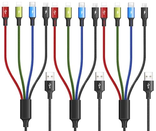 Minlu 3-Pack Multi USB Charging Cable,Multi Charger Cable 4 in 1 Black/4Ft